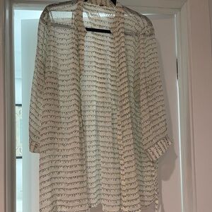 Perfect Free People Sheer Cream and Navy Squiggly Patterned Tunic Blouse